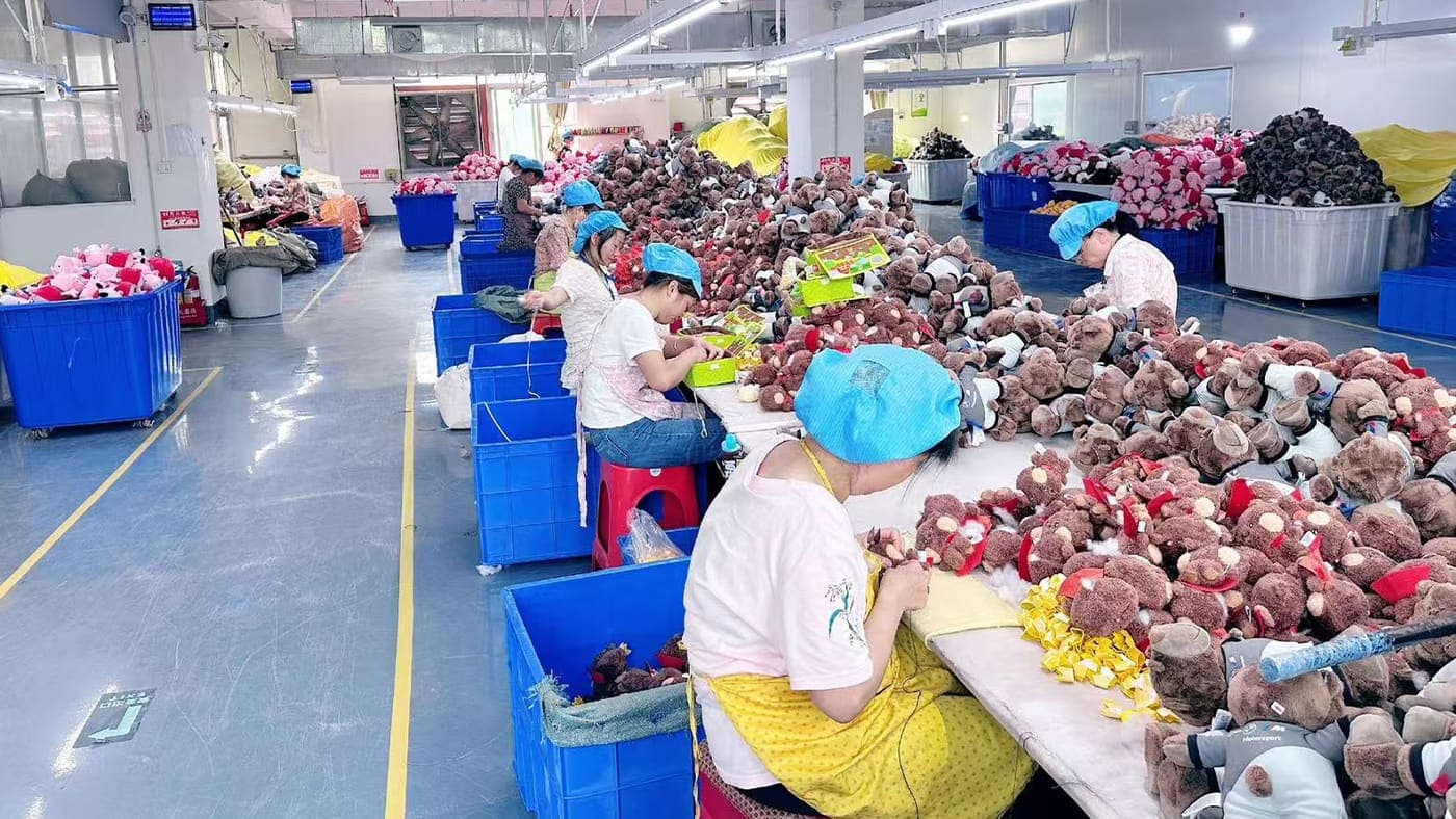 Sewing line at the StarDream Toys plush toy factory in Shenzhen